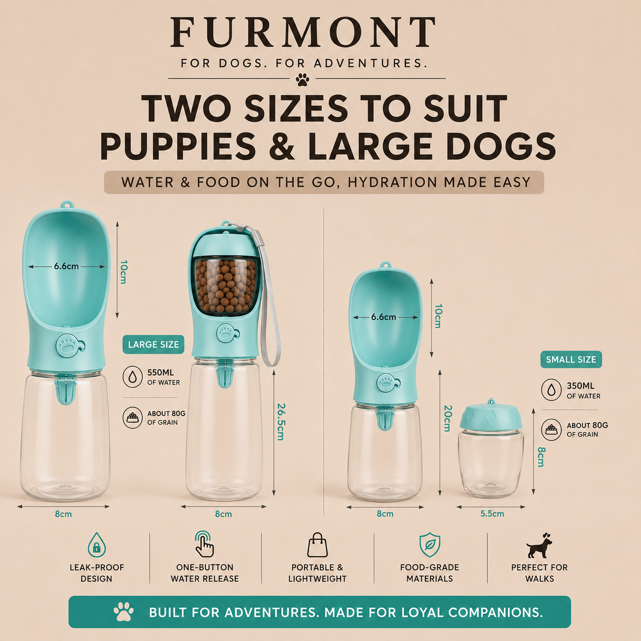 Travel Dog Water Bottle & Food Dispenser
