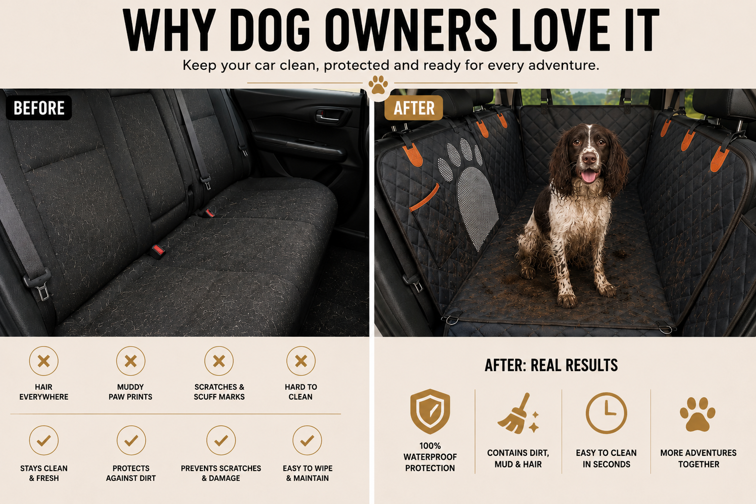 Furmont Waterproof Dog Car Seat Cover with Mesh Window