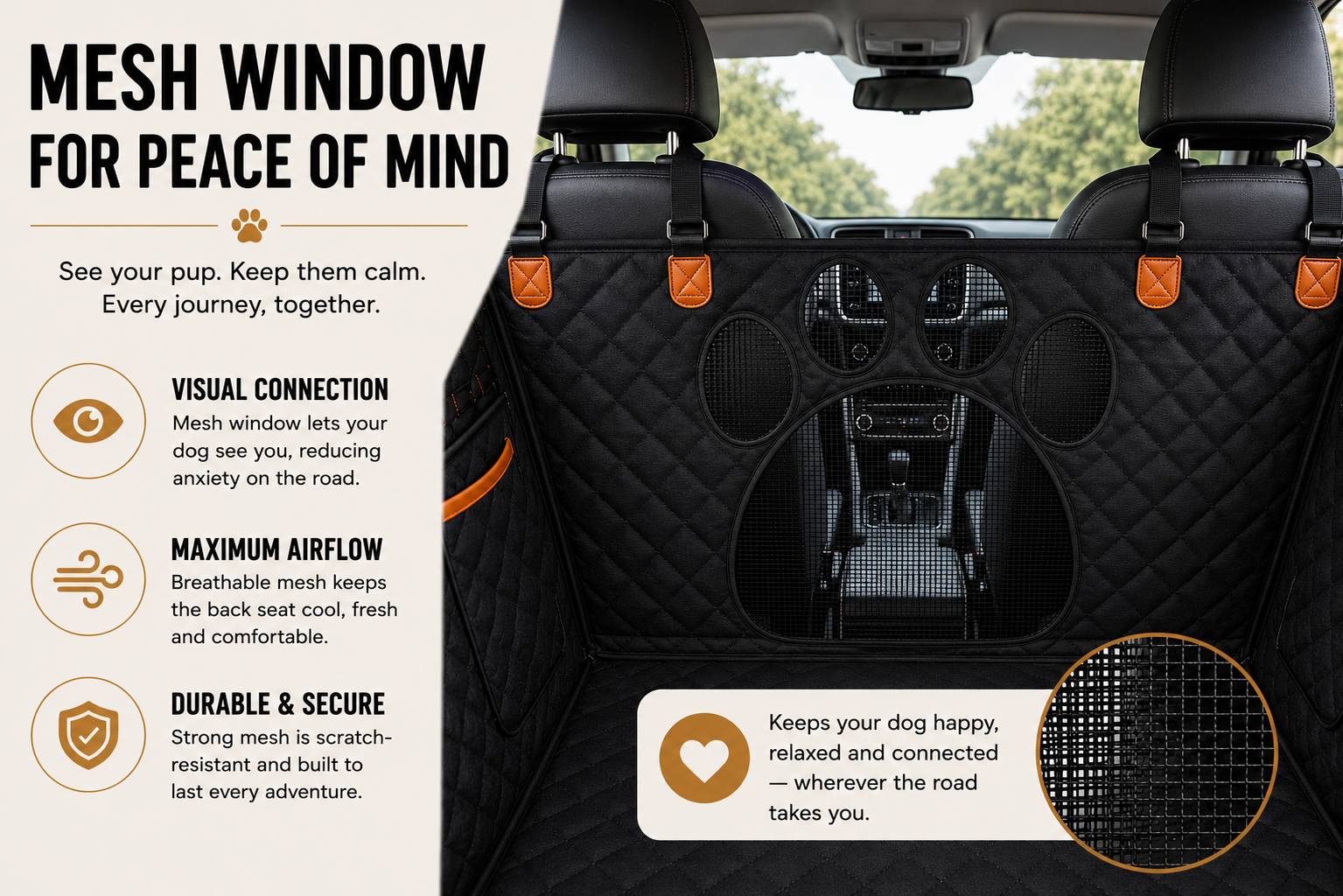 Furmont Waterproof Dog Car Seat Cover with Mesh Window