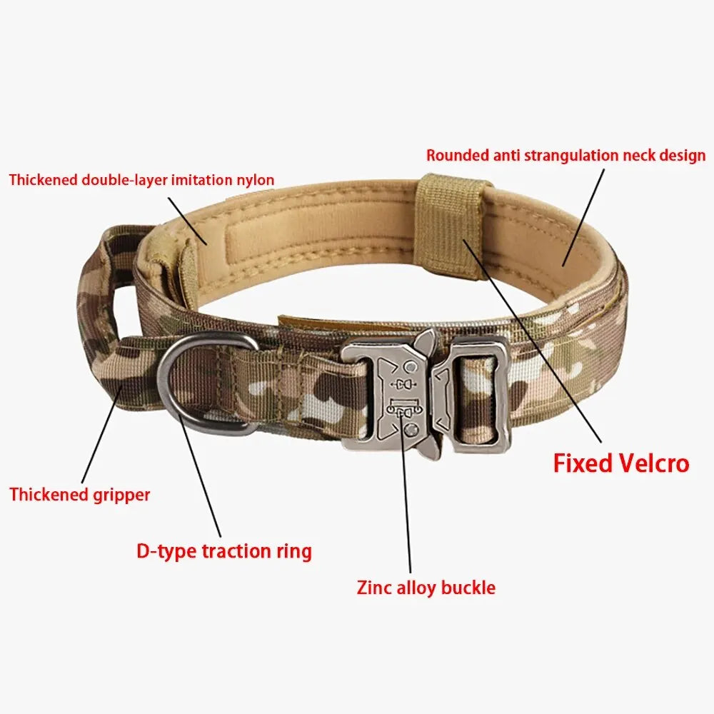 Camouflage dog collar by Furmont with anti-strangulation design, zinc alloy buckle, and velcro.