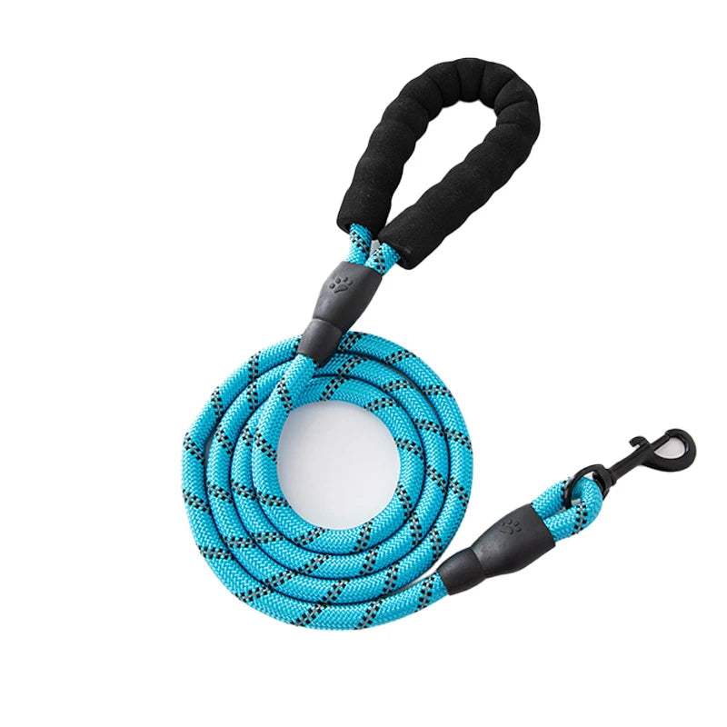 Sky blue rope dog leash with padded handle and black clip, Furmont pet accessory.