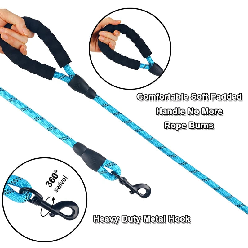 Furmont blue dog leash with soft padded handle and heavy duty swivel metal hook