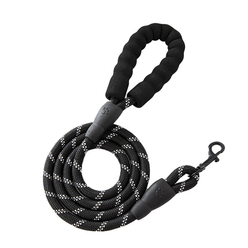 Furmont black reflective dog leash with padded handle and durable clip