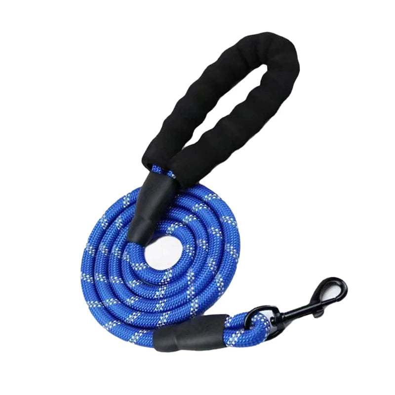 Blue durable rope dog leash with padded handle and metal clip, Furmont pet accessory