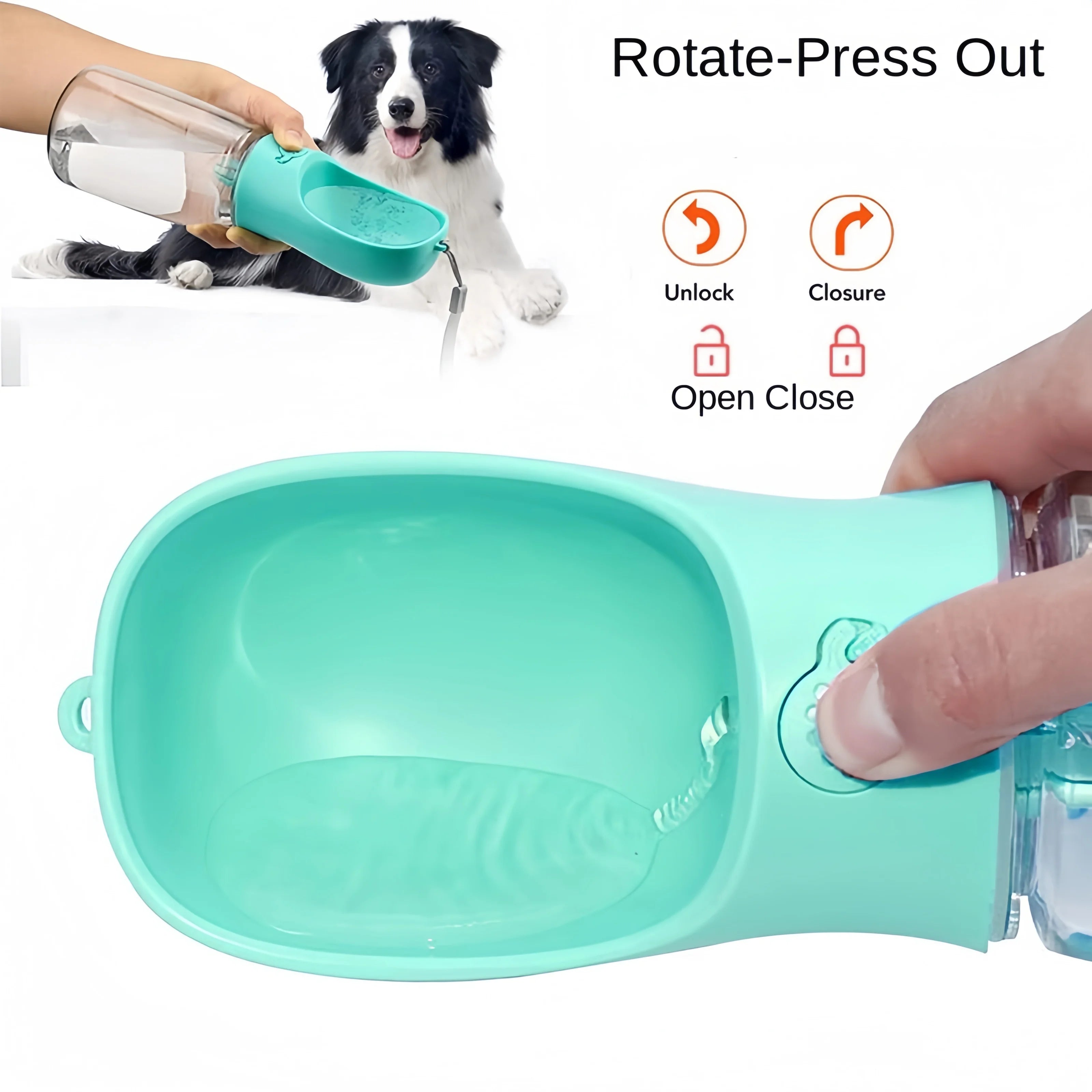 Portable dog water bottle with press-to-dispense feature, mint green, Furmont pet accessory