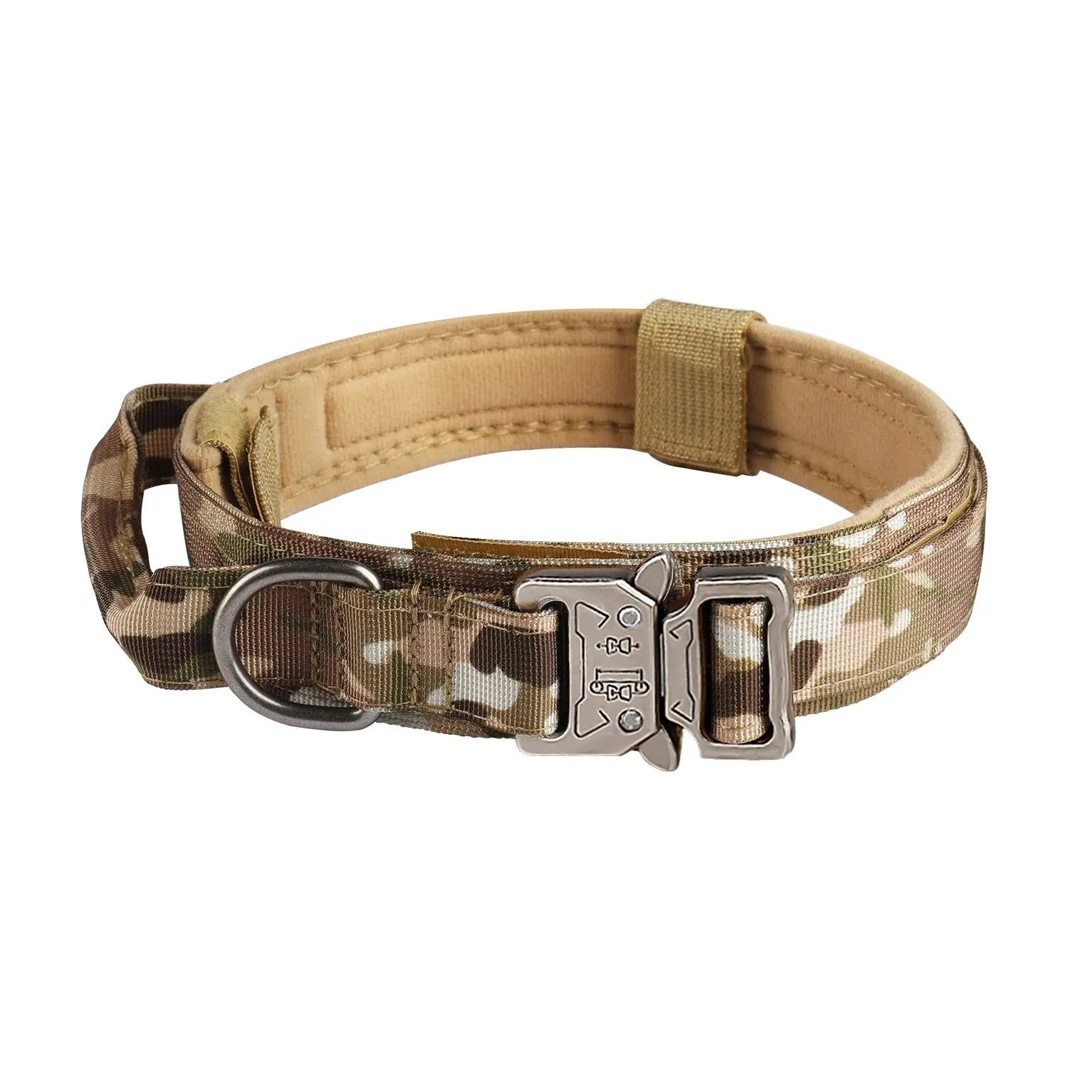 Camouflage padded dog collar with metal buckle and D-ring from Furmont