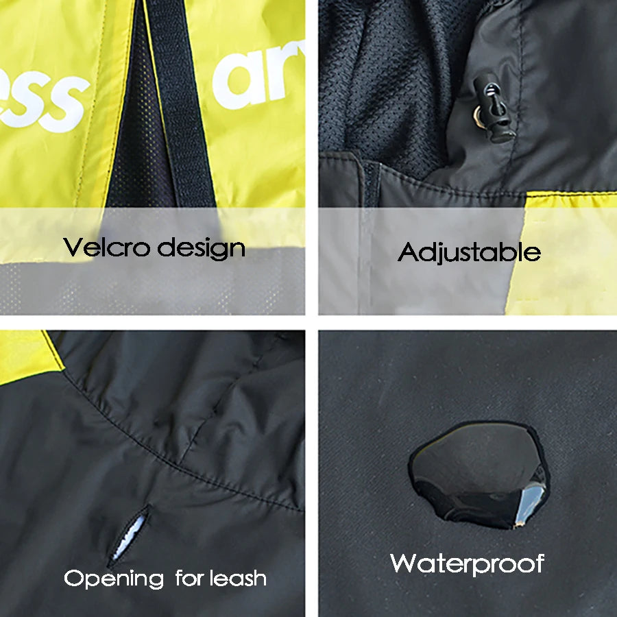 Furmont pet jacket features: velcro design, adjustable fit, leash opening, waterproof fabric.