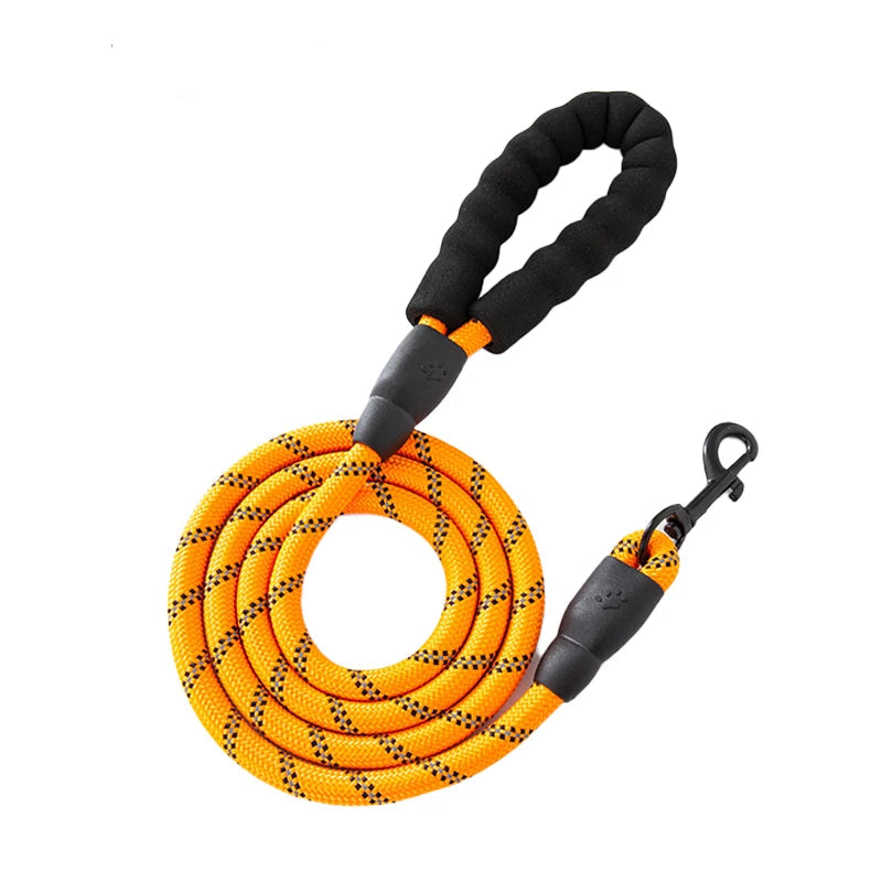 Orange rope dog leash with padded handle and metal clip, Furmont pet accessory