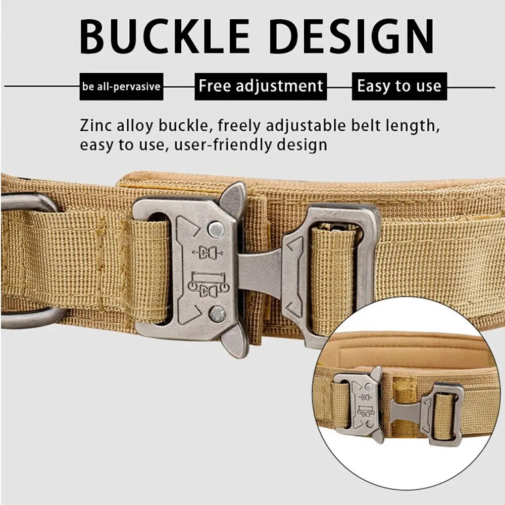 Furmont tan adjustable tactical belt with zinc alloy buckle, close-up on user-friendly design.