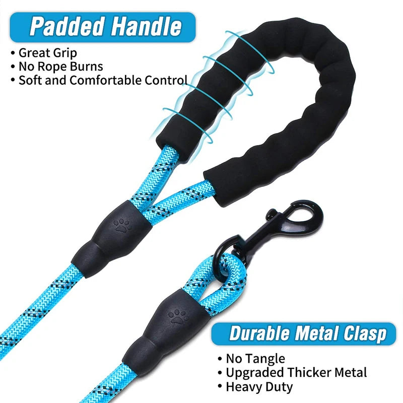Blue dog leash with padded handle and durable metal clasp, Furmont pet accessory.